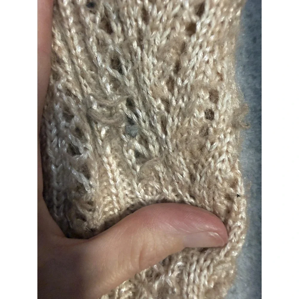 White House Black Market‎ Sweater Womens Medium Beige Cowl Neck Open Knit Bow